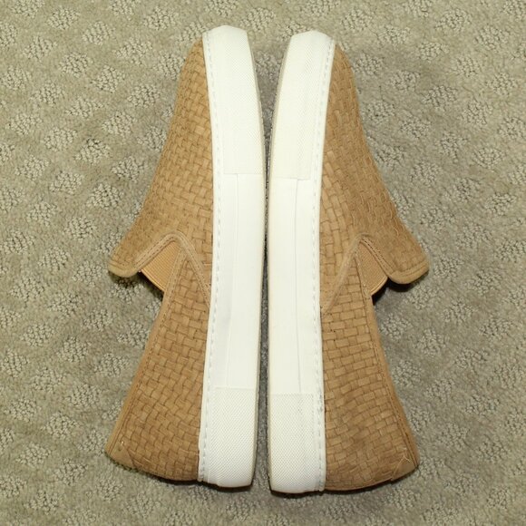 J/Slides Women's 7.5M Tan Woven Leather Loafers - Picture 3 of 6